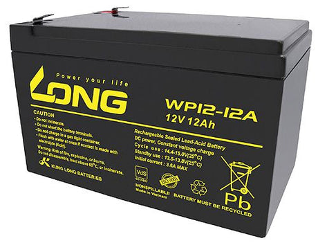 Kung Long WP12-12A F2 VdS Blei-Vlies-Akku, 12Volt, 12Ah mit 6,3mm Faston Anschluss