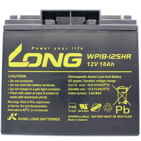 Kung Long WP18-12SHR Akku PB Blei 12 Volt mit 18Ah, mit M5 Flachpol Schraubanschluss, 181 x 76 x 167mm