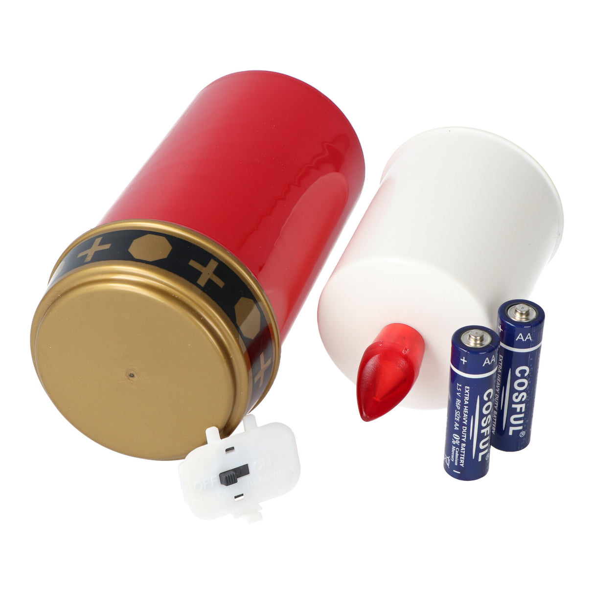 AccuCell LED-Grablicht rot mit Kerzenschein, 13,2x7,3cm, inklusive 2x AA Mignon LR6 Standard Batterien