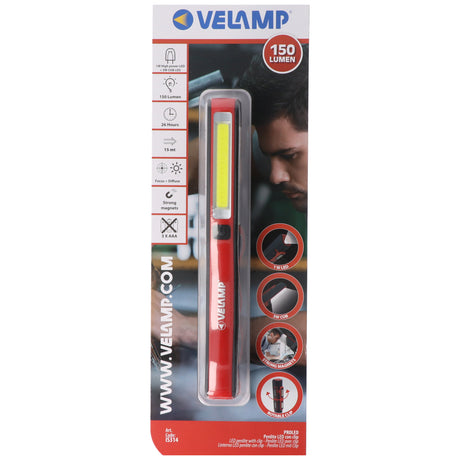 Velamp LED-Taschenlampe 1 Watt, COB 3 Watt, batteriebetriebene 2in1 Arbeitsleuchte, mit Magnet und Clip, inklusive Batterien