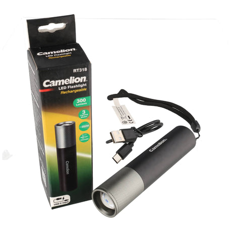 Camelion LED-Taschenlampe max. 300 Lumen - wiederaufladbar, 3W schwarz