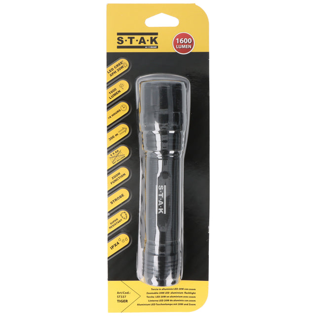 LED Stabtaschenlampe, LED CREE XPH 20W mit Zoom, für 6x AA Batterien