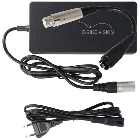 E-Bike-Vision Ladegerät und Lade-Adapter nur passend für unsere E-Bike Nachbauakkus Yamaha PW-X und PW Series SE, TE Rahmen Unterrohr 36 Volt
