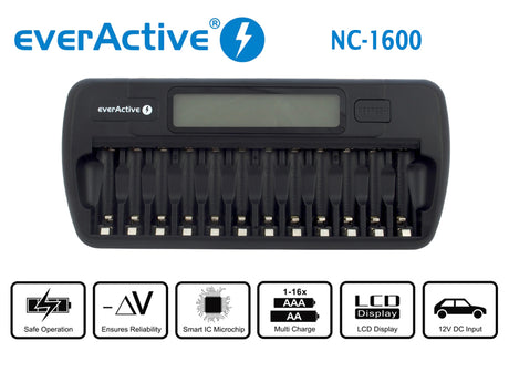 everActive NC-1200 Mikroprozessor-gesteuertes NIMH Ladegerät mit LCD-Display für 1-12 AA/AAA Akkus