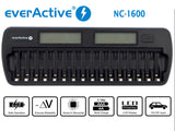 everActive NC-1600 Mikroprozessor-gesteuertes NIMH Ladegerät mit LCD-Display für 1-16 AA/AAA Akkus