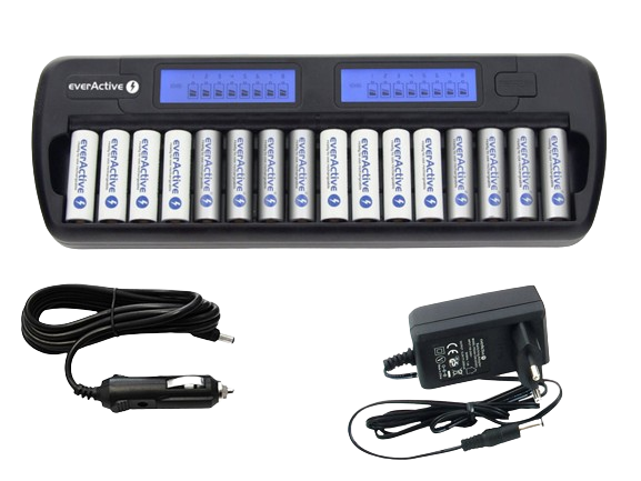 everActive NC-1600 Mikroprozessor-gesteuertes NIMH Ladegerät mit LCD-Display für 1-16 AA/AAA Akkus