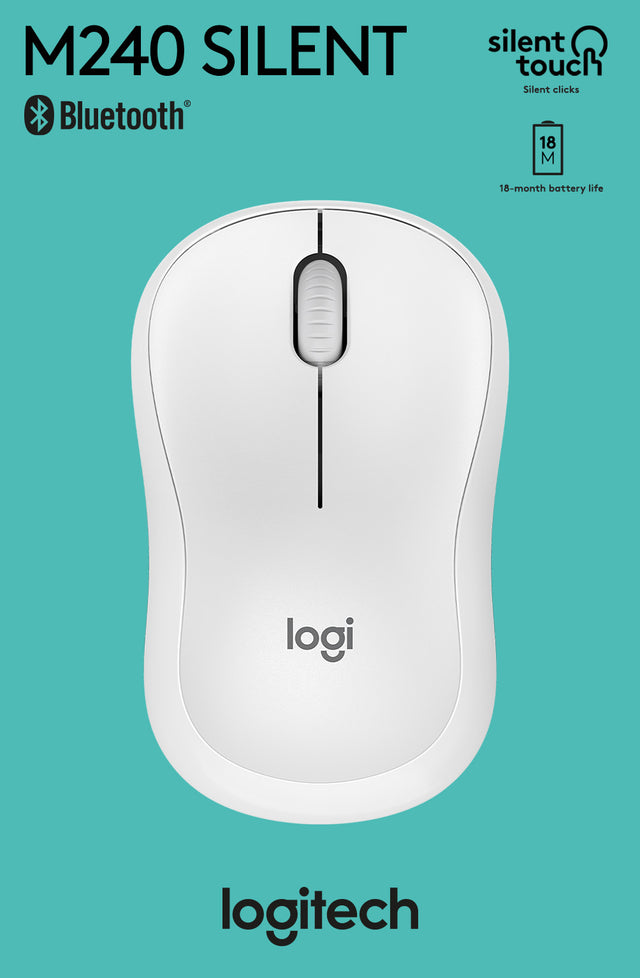 Logitech Maus M240, Silent, Wireless, Bluetooth, weiss Optisch, 4000 dpi, 3 Tasten, Retail