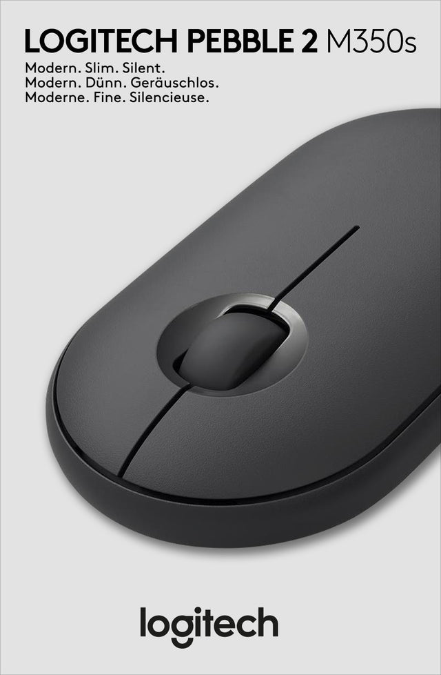 Logitech Maus M350s, Pebble 2, Wireless, Bluetooth, grafit Optisch, 1000 dpi, 3 Tasten, Retail