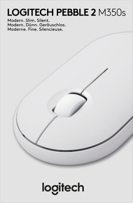Logitech Maus M350s, Pebble 2, Wireless, Bluetooth, weiss Optisch, 1000 dpi, 3 Tasten, Retail