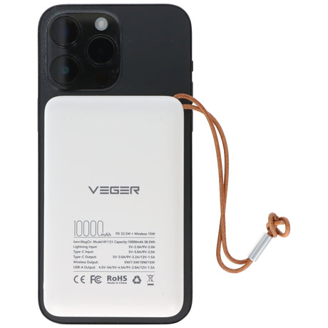 AccuCell Magnetische Powerbank MagOn mit 10.000mAh Kapazität, QC3.0, kompatibel mit MagSafe, zur Befestigung auf der Rückseite Ihres iPhones