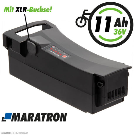 Maratron E-Bike Akku Ersatzakku für Impulse 2.0 – 37V / 10,4Ah – schwarz – mit XLR-Buchse - Sattelrohr