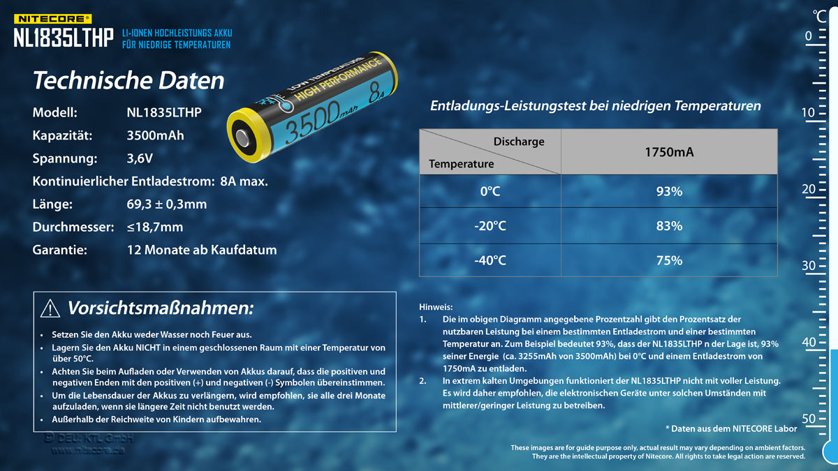 Nitecore Li-Ion Akku Typ 18650 - 3500mAh LTHP, Low Temperature