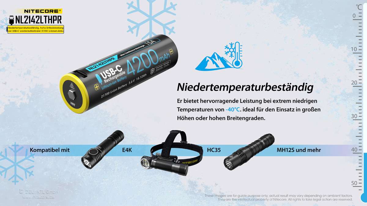 Nitecore Li-Ion Akku Typ 21700 - 4200mAh LTHPR, Low Temperature, USB ladbar