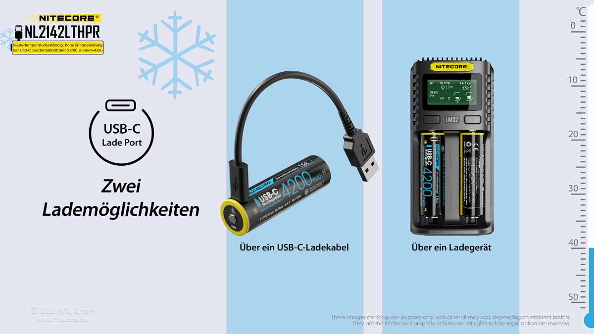 Nitecore Li-Ion Akku Typ 21700 - 4200mAh LTHPR, Low Temperature, USB ladbar