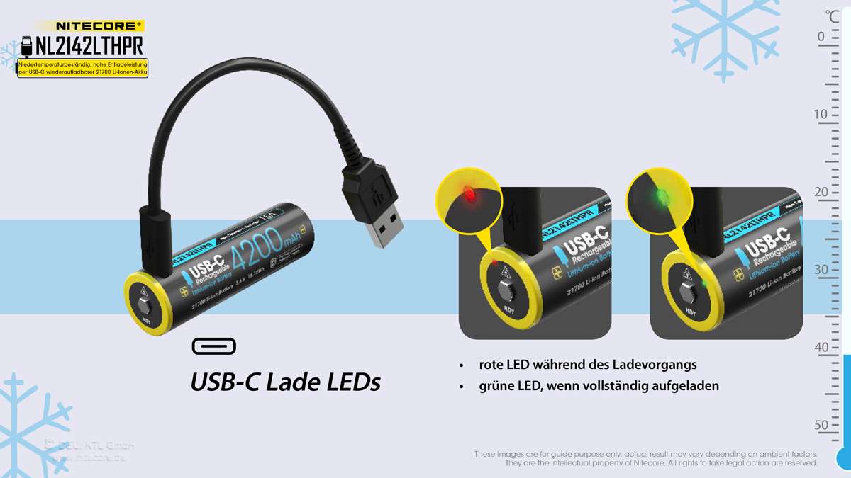 Nitecore Li-Ion Akku Typ 21700 - 4200mAh LTHPR, Low Temperature, USB ladbar