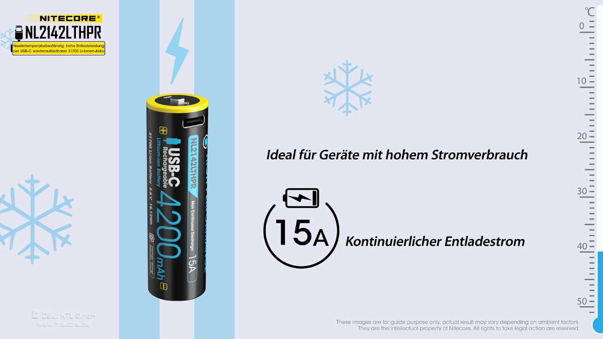 Nitecore Li-Ion Akku Typ 21700 - 4200mAh LTHPR, Low Temperature, USB ladbar