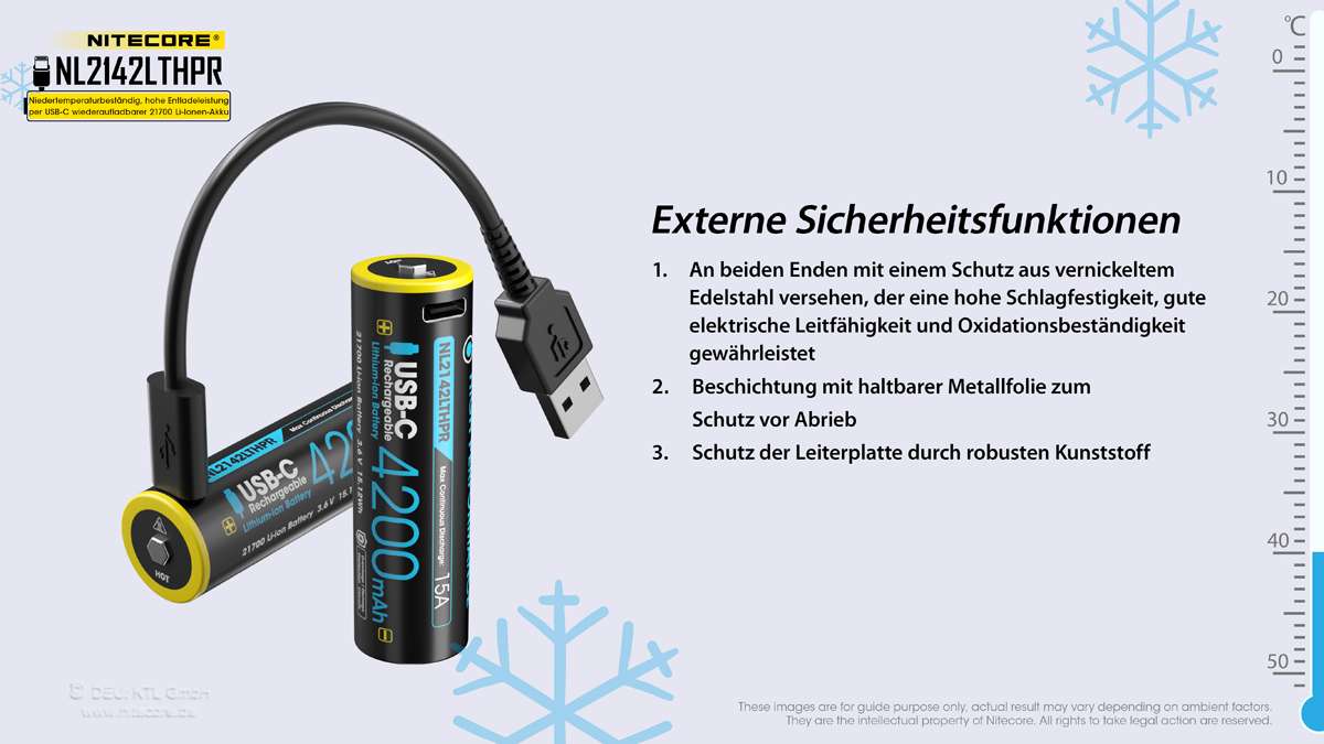 Nitecore Li-Ion Akku Typ 21700 - 4200mAh LTHPR, Low Temperature, USB ladbar