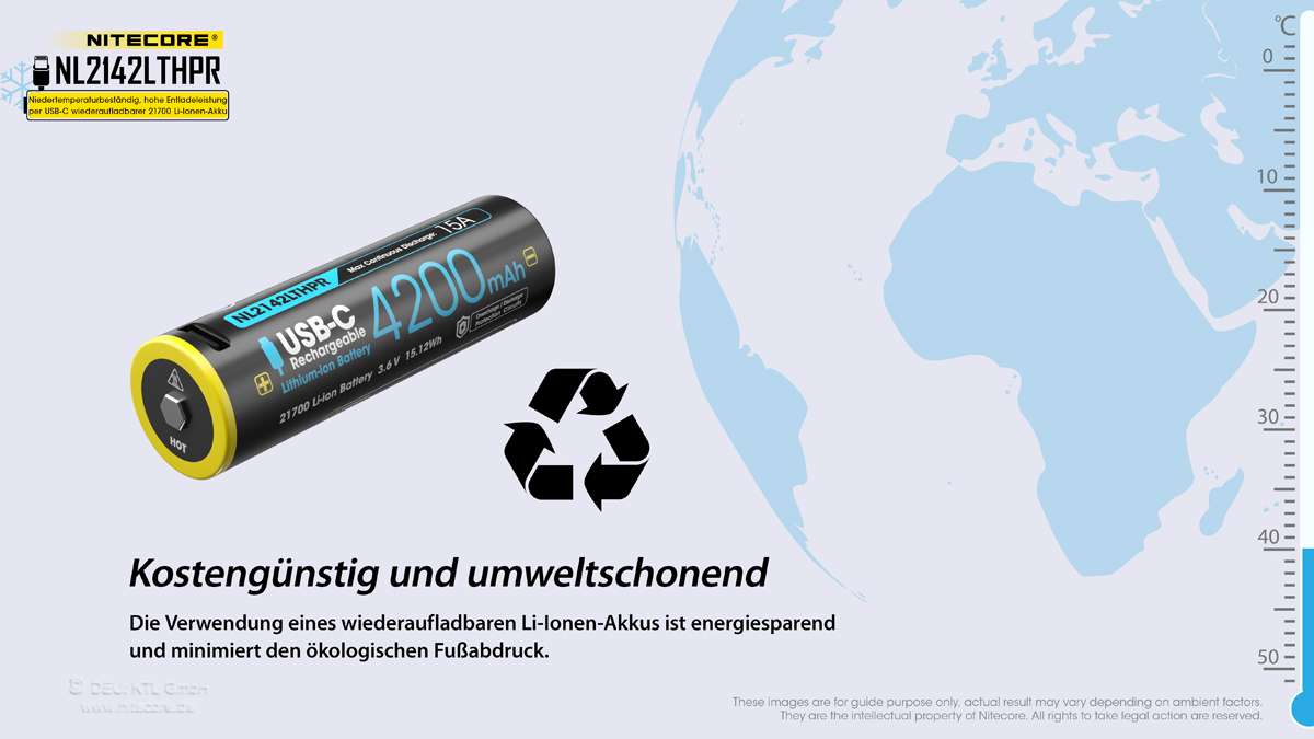 Nitecore Li-Ion Akku Typ 21700 - 4200mAh LTHPR, Low Temperature, USB ladbar