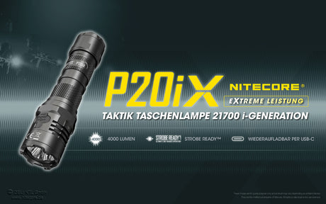 Nitecore P20iX LED-Taschenlampe, 4000 Lumen, taktische Taschenlampe mit Memoryfunktion, 21700 Li-Ion Akku Typ NL2150HPi 5000mAh