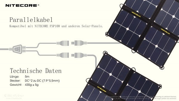 5M Nitecore Verlängerungskabel für Solarpanel, Parallelkabel für Nitecore FSP100 und andere Solar-Panels, 5 Meter
