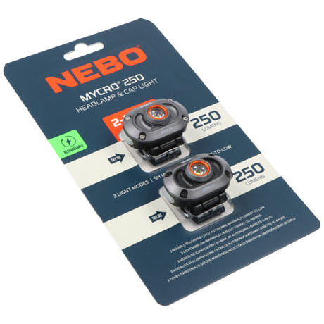 NEBO NEB-HLP-1010-G MYCRO 250 LED-Stirnlampe im Doppelpack