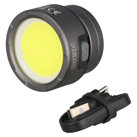 NEBO POPPY PUCK – 2-in-1 Taschenlampe und Laterne, Lithium-Ionen (Li-Ion) Akku, 3,7 V und 235 mAh, 300 Lumen, Schwarz