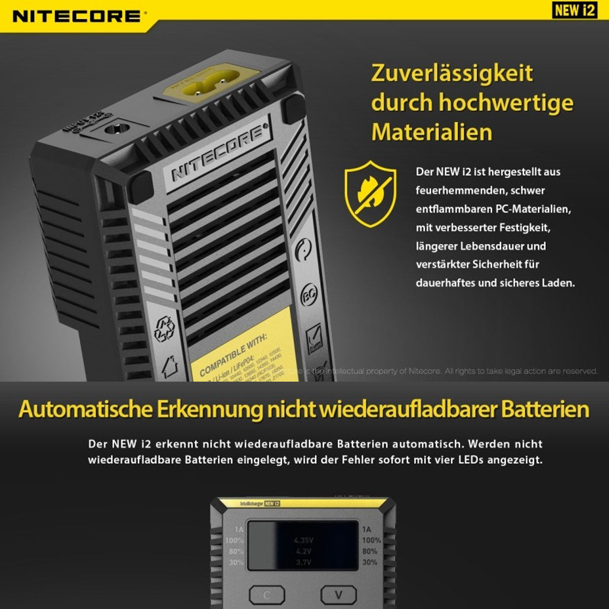 NiteCore Ladegerät Intellicharge i2 mit 2 Ladeschächten NEW NC-i2