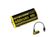 NiteCore 16340 650mAh, Li-Ionen 3,6V - 3,7V - PCB geschützt mit USB Lademöglichkeit NL-1665R