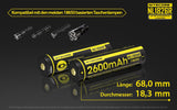 NiteCore 18650 - 2600mAh, Li-Ionen 3,7V - 3,6V - PCB geschützt mit USB Lademöglichkeit NL1826R