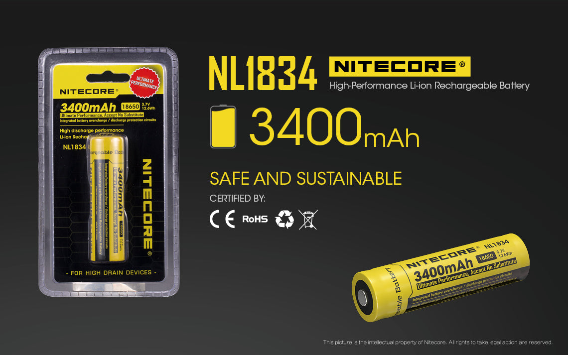 NiteCore Li-Ion-Akku 18650 - 3400mAh, 3,6V - 3,7V - NL1834
