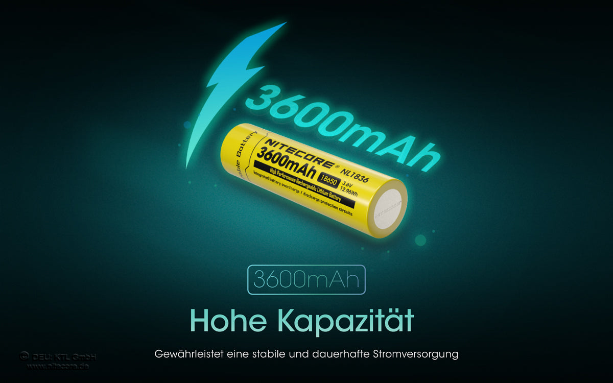 NiteCore Li-Ion-Akku 18650 - 3600mAh, 3,7V - NL1836 PCB geschützt