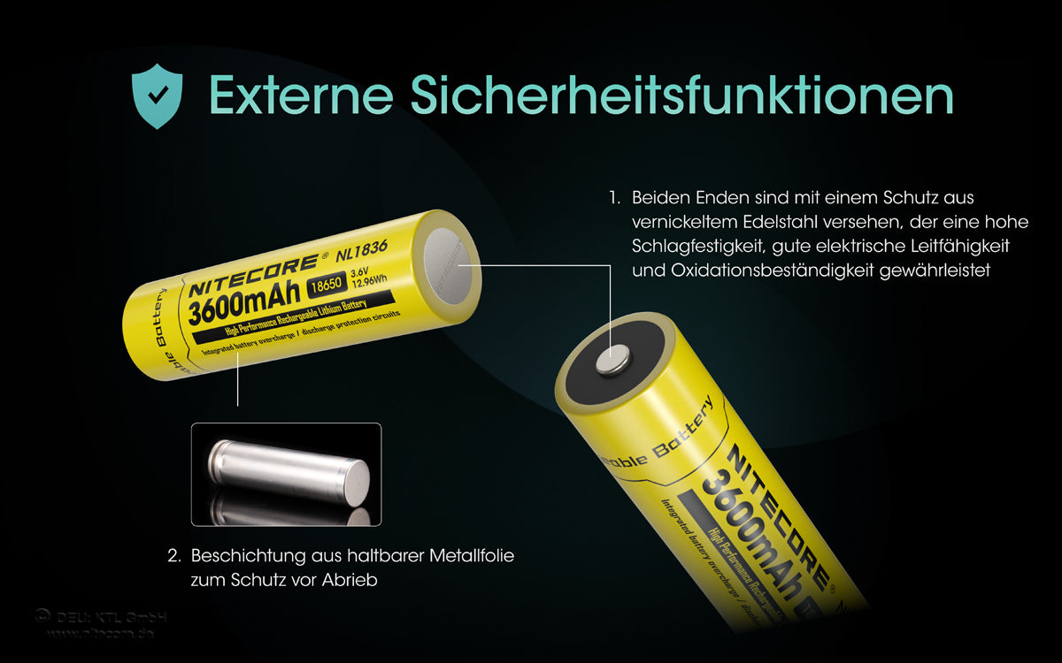 NiteCore Li-Ion-Akku 18650 - 3600mAh, 3,7V - NL1836 PCB geschützt