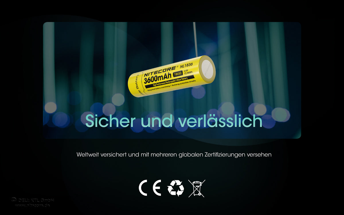 NiteCore Li-Ion-Akku 18650 - 3600mAh, 3,7V - NL1836 PCB geschützt