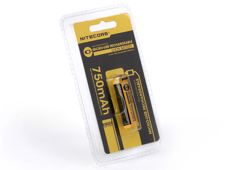 NiteCore 14500 - 750mAh, Li-Ionen 3,7V - 3,6V - PCB geschützt mit USB Lademöglichkeit NL1475R