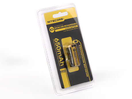 NiteCore 16340 650mAh, Li-Ionen 3,6V - 3,7V - PCB geschützt mit USB Lademöglichkeit NL-1665R