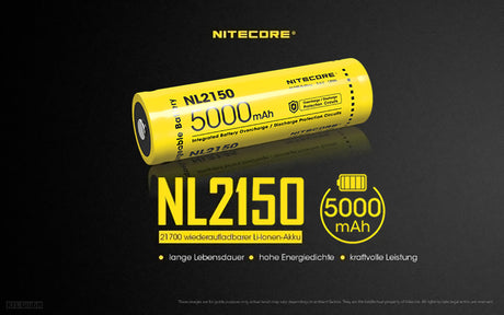 NiteCore 21700 NL2150 - 5000mAh, Li-Ionen 3,7V - 3,6V - PCB geschützt