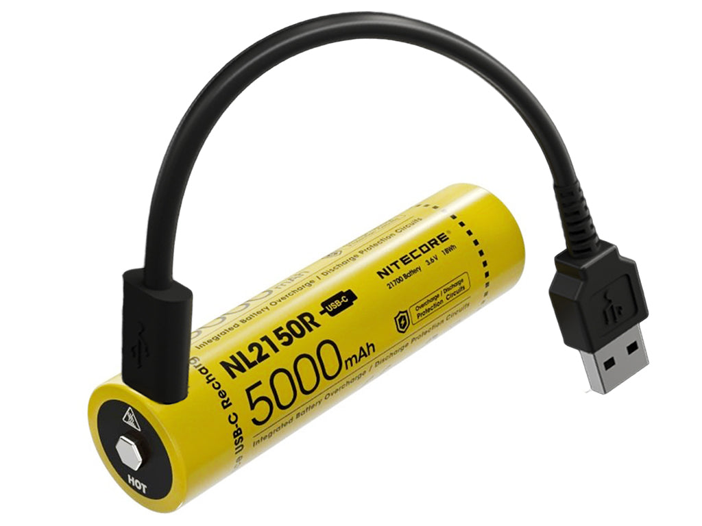 NiteCore 21700 NL2150R - 5000mAh, Li-Ionen 3,7V - 3,6V - PCB geschützt mit USB Lademöglichkeit