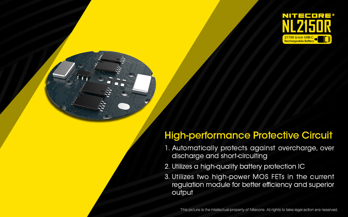 NiteCore 21700 NL2150R - 5000mAh, Li-Ionen 3,7V - 3,6V - PCB geschützt mit USB Lademöglichkeit