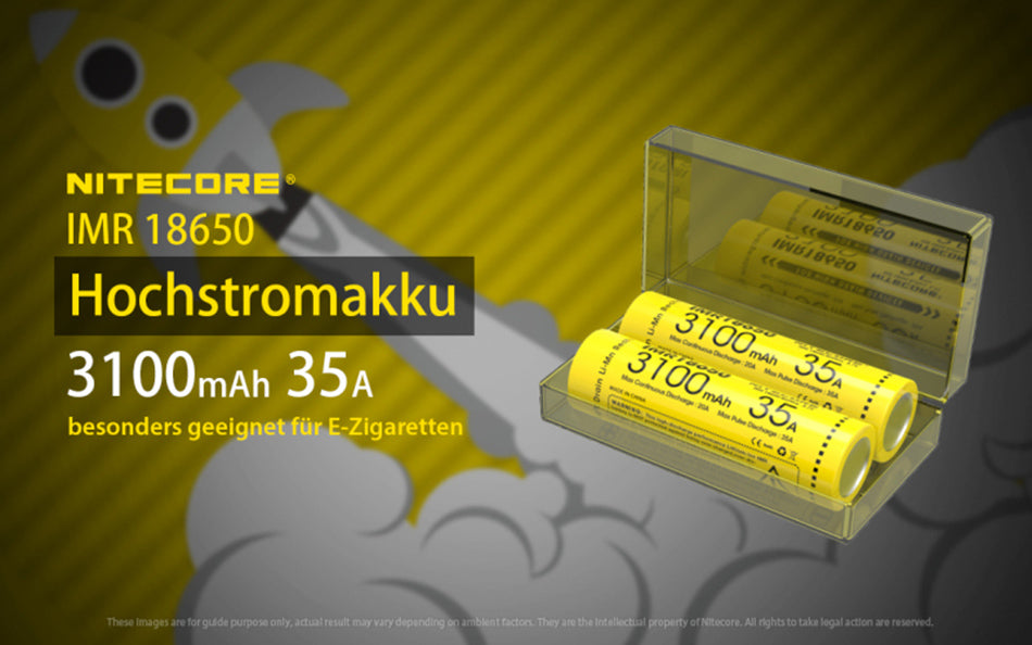 Nitecore NC-18650IMR/31 - 3100mAh, 3,6V - 3,7V max. 35A Entladestrom (Flat Top)