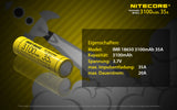 Nitecore NC-18650IMR/31 - 3100mAh, 3,6V - 3,7V max. 35A Entladestrom (Flat Top)