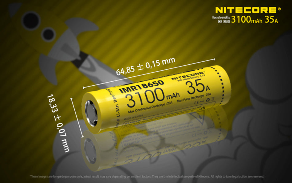 Nitecore NC-18650IMR/31 - 3100mAh, 3,6V - 3,7V max. 35A Entladestrom (Flat Top)