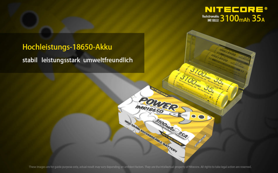 Nitecore NC-18650IMR/31 - 3100mAh, 3,6V - 3,7V max. 35A Entladestrom (Flat Top)