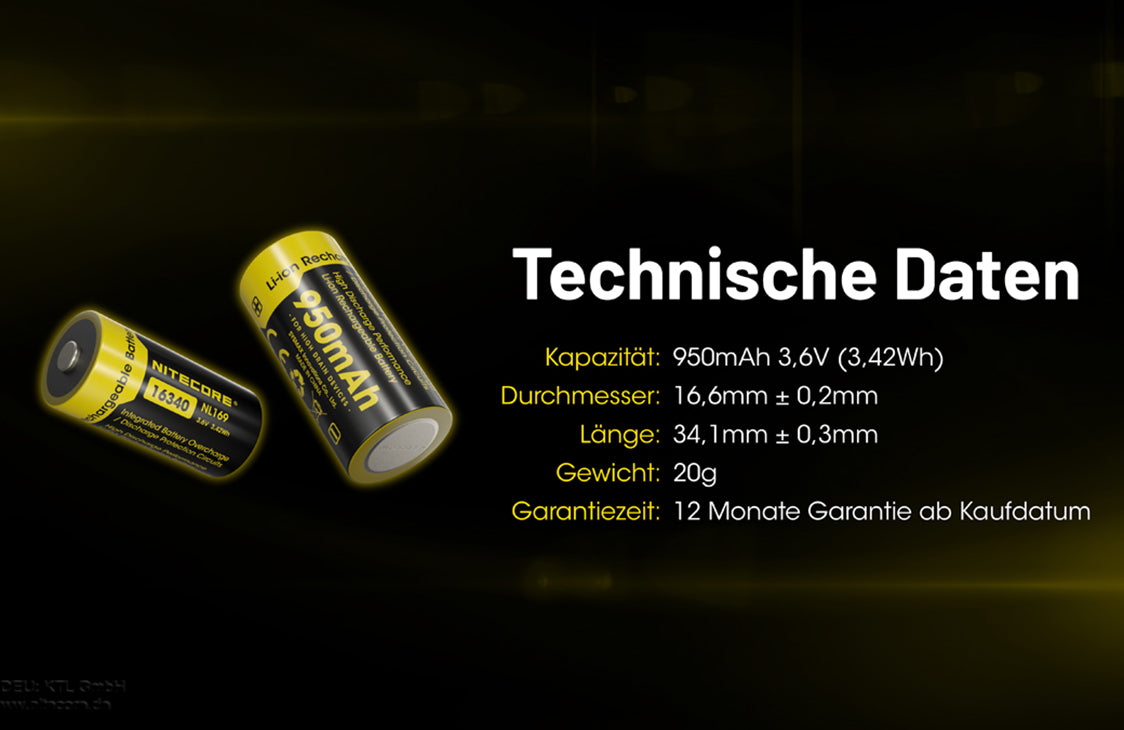 Nitecore 16340 NL169 950mAh 3,7V RCR123A
