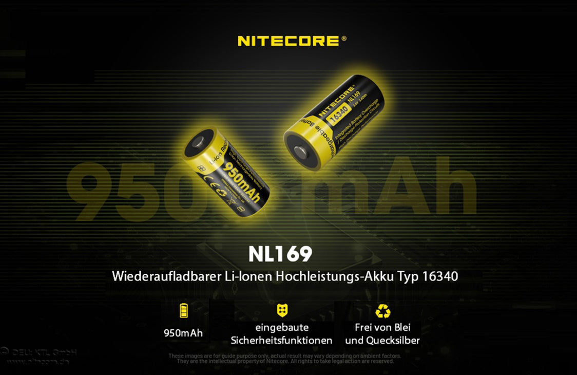 Nitecore 16340 NL169 950mAh 3,7V RCR123A