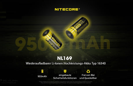 Nitecore 16340 NL169 950mAh 3,7V RCR123A