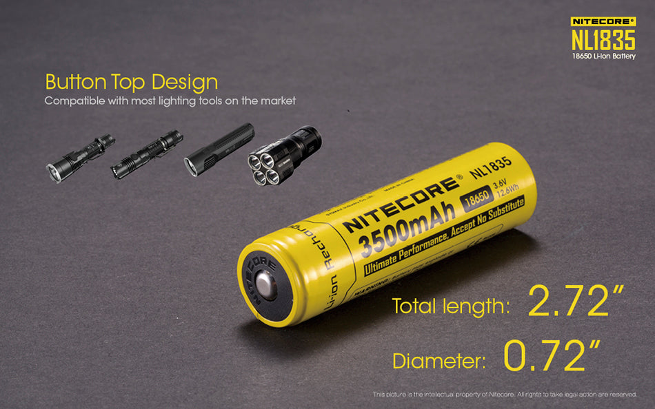 NiteCore Li-Ion-Akku 18650 - 3500mAh, 3,7V - NL1835 PCB geschützt