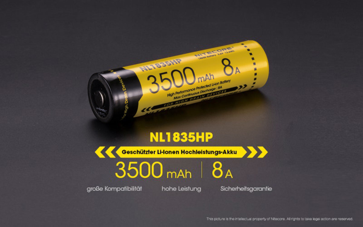 NiteCore Li-Ion-Akku 18650 - 3500mAh, 3,7V - NL1835HP PCB bis 8A geschützt