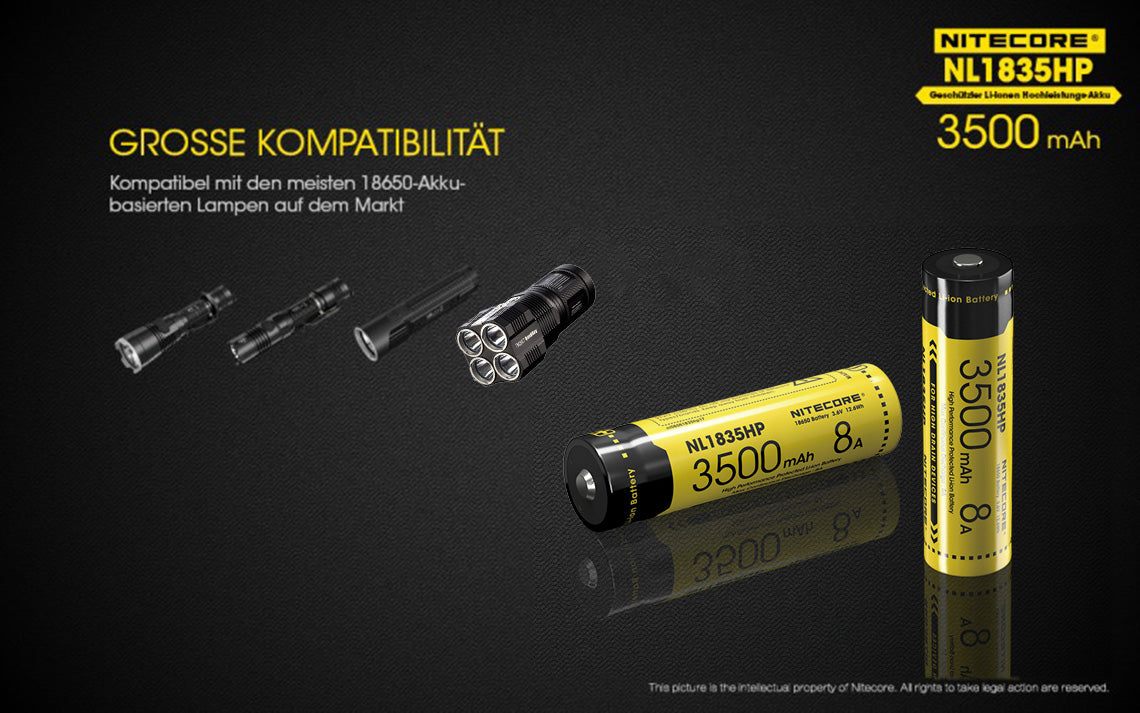 NiteCore Li-Ion-Akku 18650 - 3500mAh, 3,7V - NL1835HP PCB bis 8A geschützt