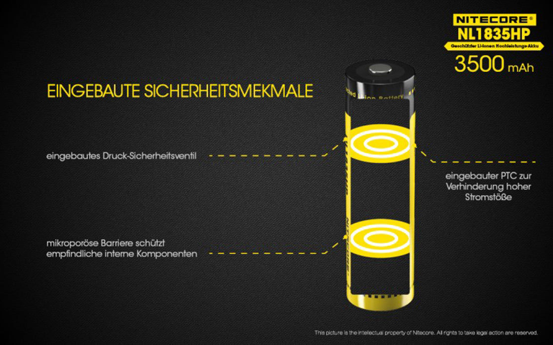 NiteCore Li-Ion-Akku 18650 - 3500mAh, 3,7V - NL1835HP PCB bis 8A geschützt