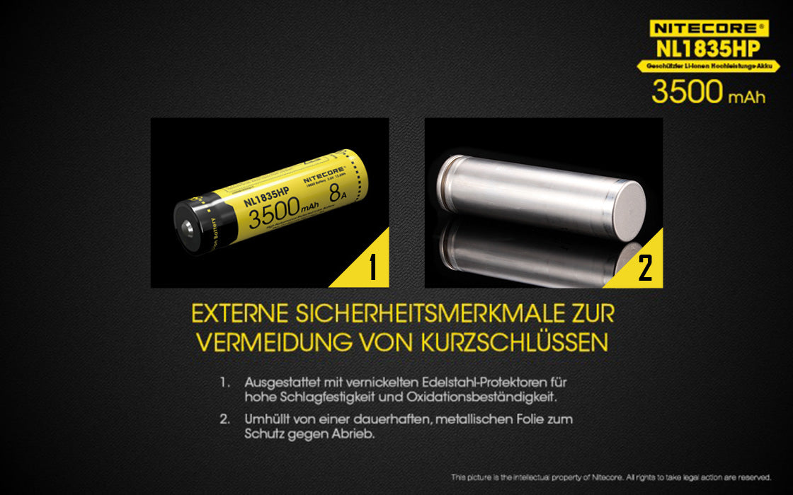 NiteCore Li-Ion-Akku 18650 - 3500mAh, 3,7V - NL1835HP PCB bis 8A geschützt